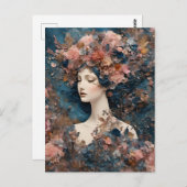 Vrouw met Roze Bloemen Gemengde Media Collage Briefkaart (Voorkant / Achterkant)