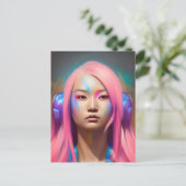 Vrouw met roze haar briefkaart (Staand voorkant)