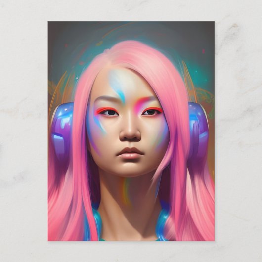 Vrouw met roze haar briefkaart (Voorkant)