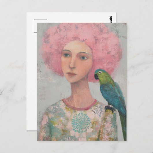 Vrouw met roze haar en een vogel briefkaart (Voorkant / Achterkant)