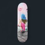 Vrouw met Roze Hart Ballon Skateboard Gift<br><div class="desc">Skateboard met vrouw en roze hartballon - I Love Paris - Romantische tekening - Kies / voeg uw unieke tekst / lettertype / kleur - Maak uw speciale skateboards cadeau - Formaat wijzigen en verplaatsen of verwijderen en elementen toevoegen - Afbeelding / tekst met aanpassingstool! - Tekenen en ontwerpen door...</div>
