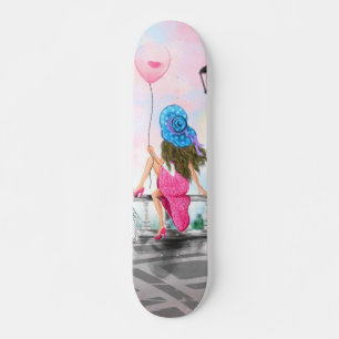 Vrouw met Roze Hart Ballon Skateboard Gift