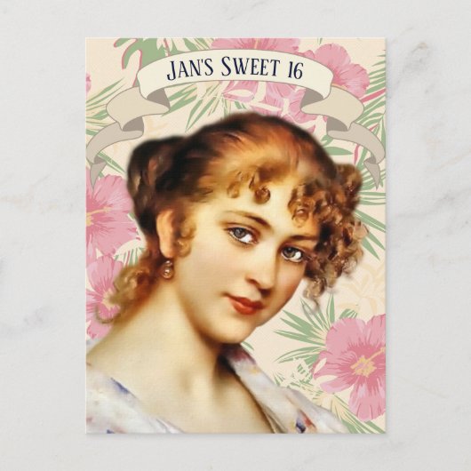  vrouw met roze hibiscus Bloemuitnodiging Briefkaart (Voorkant)