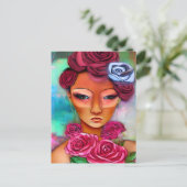Vrouw met Rozen gemengde media collage Briefkaart (Staand voorkant)