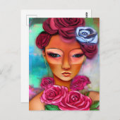 Vrouw met Rozen gemengde media collage Briefkaart (Voorkant / Achterkant)