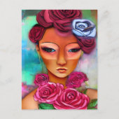Vrouw met Rozen gemengde media collage Briefkaart (Voorkant)
