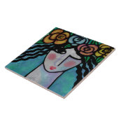 Vrouw met Rozen in haar haar haar haar Tegeltje (Zijkant)