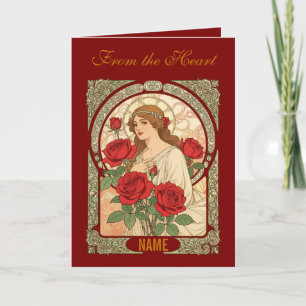Vrouw Met Rozes Romantische Illustratie Kaart