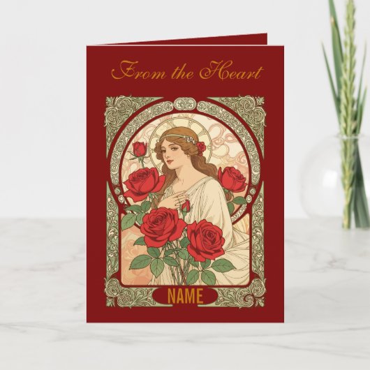 Vrouw Met Rozes Romantische Illustratie Kaart (Voorkant)