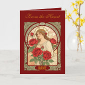Vrouw Met Rozes Romantische Illustratie Kaart (Gele Bloem)
