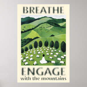Vrouw met schaap kunstprint pastorale berg poster