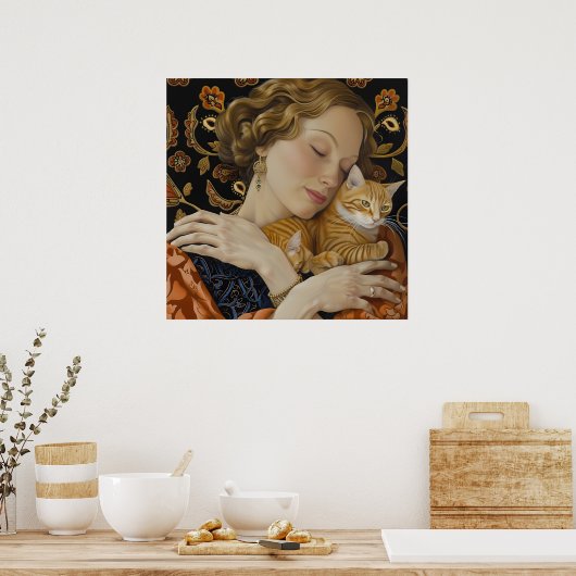   vrouw met Schattigee rode katten Poster (Keuken)