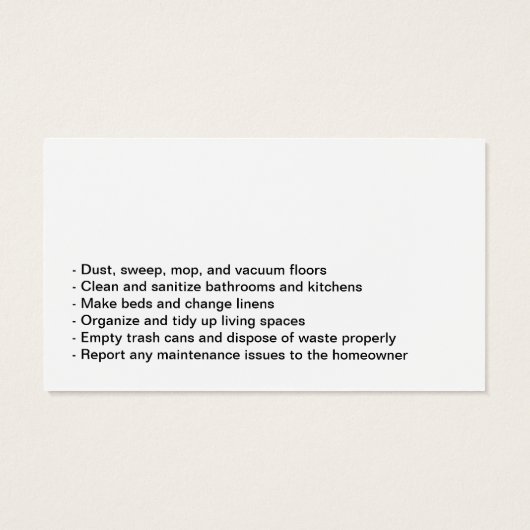 Vrouw met schoonmaakbenodigdheden | Zeepbellen Visitekaartje (Achterkant)