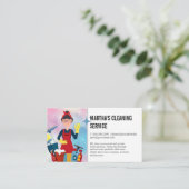 Vrouw met schoonmaakmiddelen | schoonmaken van het visitekaartje (Staand voorkant)