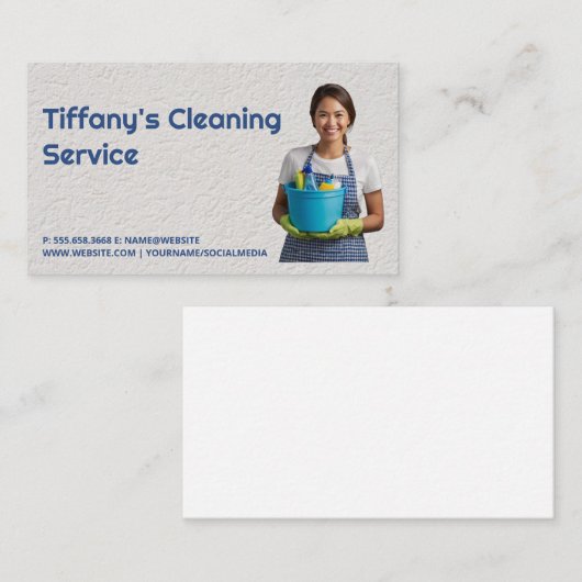 Vrouw met schoonmaakproducten visitekaartje (Voorkant / Achterkant)