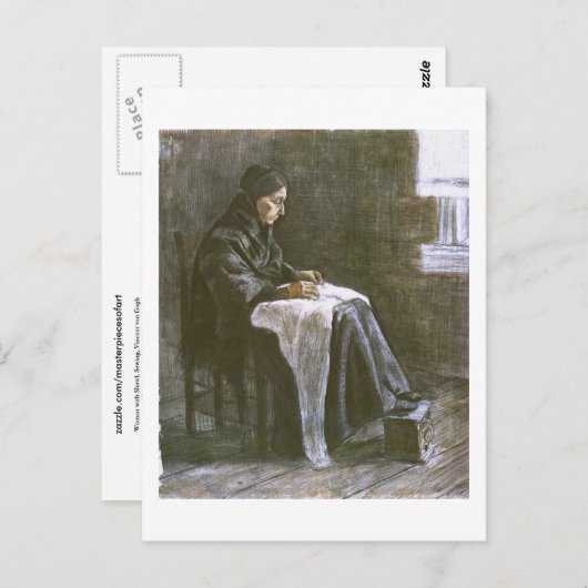 Vrouw met sjuwnaaiwerk (F1033) Van Gogh Fine Art Briefkaart (Voorkant / Achterkant)
