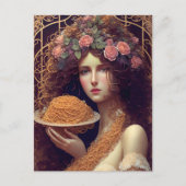 Vrouw met spaghetti briefkaart (Voorkant)