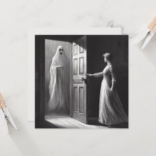 Vrouw met Spoken en Gast Illustratie uit vroeger t Kaart (Voorkant / Achterkant in situ)