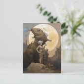 Vrouw met Strange Monster Fantasy Science Fiction Briefkaart (Staand voorkant)