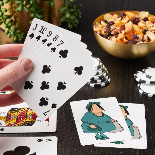 Vrouw met tassen pokerkaarten
