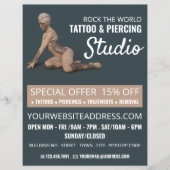 Vrouw met tatoeage, Tattoo & body Piercing Studio Flyer (Voorkant)