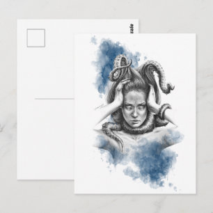 Vrouw met tentakels in surrealistische haarfantasi briefkaart