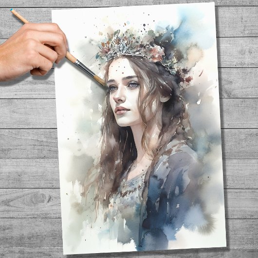 Vrouw met Tiara Waterverf 2 Decoupage Papier