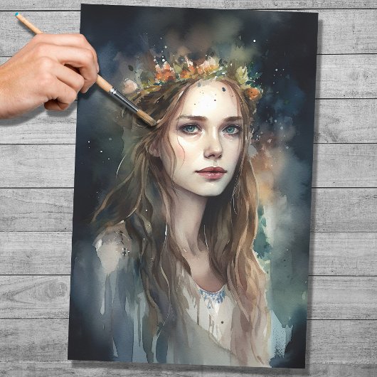 Vrouw met Tiara Waterverf 3 Decoupage Papier
