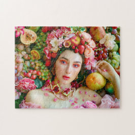 Vrouw met tropisch fruit en bloemaccenten legpuzzel