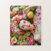 Vrouw met tropisch fruit en bloemaccenten legpuzzel (Verticaal)