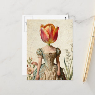 Vrouw Met Tulp Als Hoofd Briefkaart