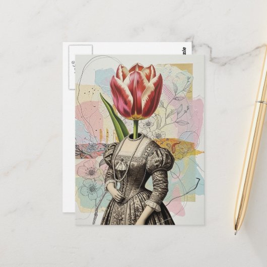 Vrouw Met Tulp Hoofd Briefkaart (Voorkant / Achterkant in situ)
