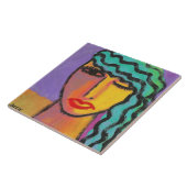 Vrouw met Turquoise Haar Abstract Portret Tegeltje (Zijkant)