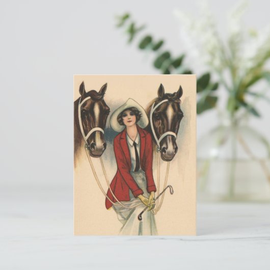 Vrouw met twee paarden briefkaart (Staand voorkant)