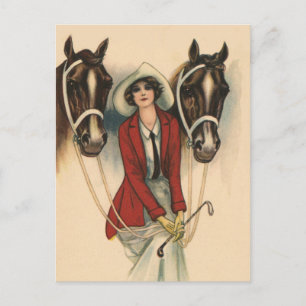 Vrouw met twee paarden briefkaart
