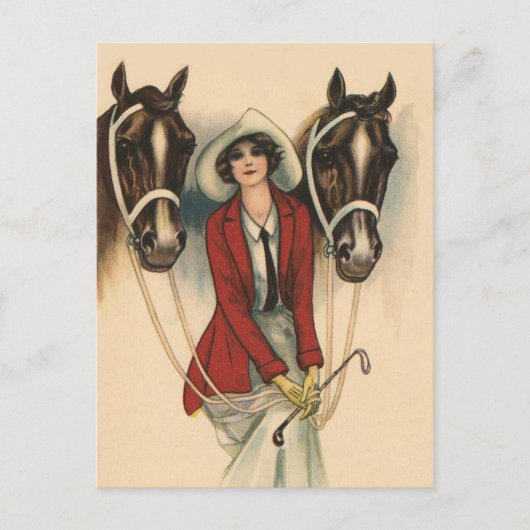Vrouw met twee paarden briefkaart (Voorkant)