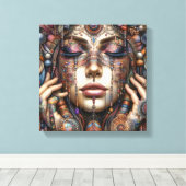 Vrouw met uitgebreide tribal-geïnspireerde versier canvas afdruk (Insitu (Houten vloer))