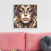 Vrouw met uitgebreide tribal-geïnspireerde versier canvas afdruk (Insitu (Woonkamer))