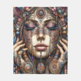 Vrouw met uitgebreide tribal-geïnspireerde versier fleece deken