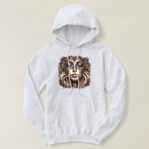 Vrouw met uitgebreide tribal-geïnspireerde versier hoodie