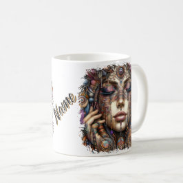 Vrouw met uitgebreide tribal-geïnspireerde versier koffiemok