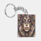 Vrouw met uitgebreide tribal-geïnspireerde versier sleutelhanger (Voorkant Links)