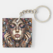 Vrouw met uitgebreide tribal-geïnspireerde versier sleutelhanger (Achterkant)
