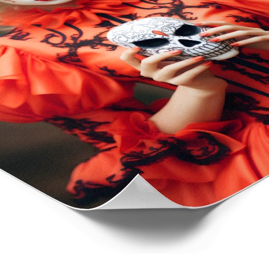 Vrouw met vampier makeover met een witte schedel poster (Hoek)