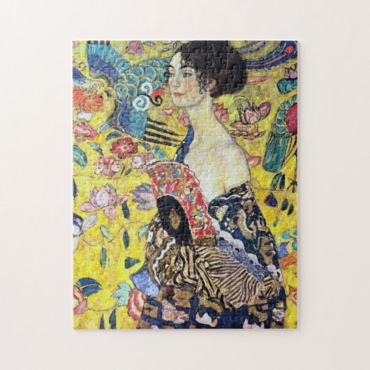 Vrouw met ventilator door Gustav Klimt Legpuzzel (Verticaal)