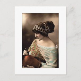 Vrouw met victoriaans haar in kralen briefkaart