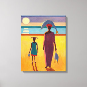 Vrouw met vis canvas afdruk
