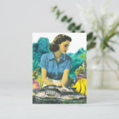 Vrouw met vis en bananen briefkaart (Staand voorkant)