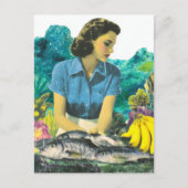 Vrouw met vis en bananen briefkaart (Voorkant)