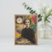 Vrouw Met Vis Mixed Media Collage Briefkaart (Staand voorkant)